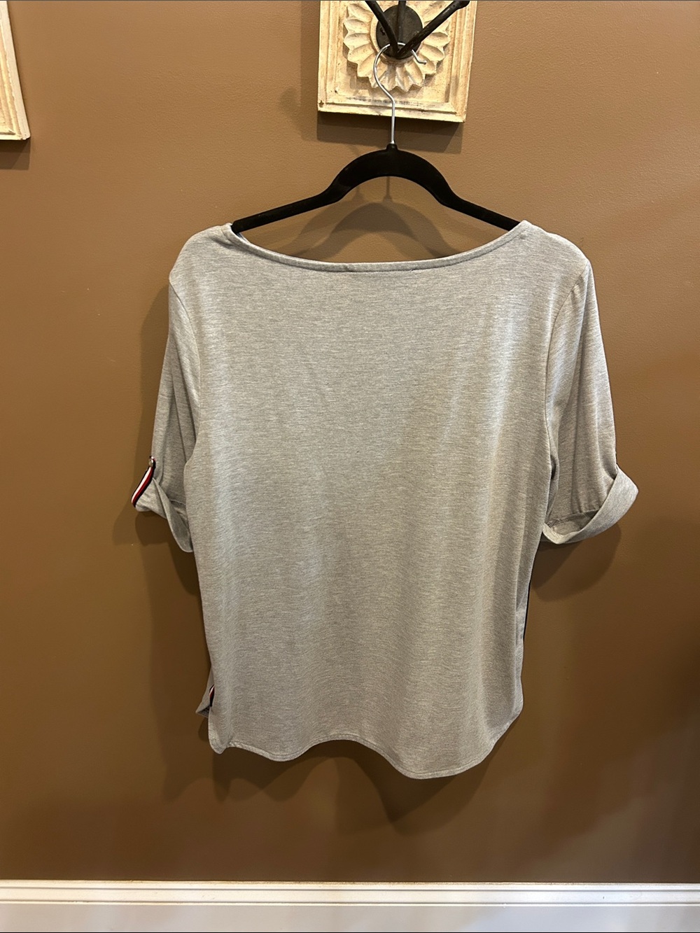 Tommy Hilfiger Light Gray Boatneck Top with Side Stripe Detail - Picture 3 of 5
